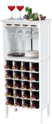Casier a Vin avec 20 Emplacements et Porte gobelet Etagere a Bouteille en Pin pour Cave Collier Cuisine Blanc