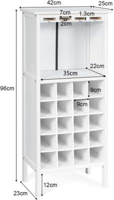 Casier a Vin avec 20 Emplacements et Porte gobelet Etagere a Bouteille en Pin pour Cave Collier Cuisine Blanc