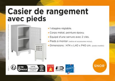 Casier de bureau en métal 1 porte avec pieds Snor blanc H. 74 x L. 40 cm