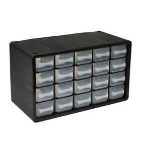 Boite de rangement avec 12 boites à fermeture à vis en plexiglas
