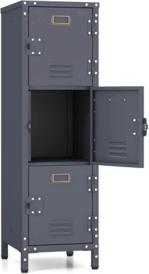 Casier en Métal à 3 Portes Verrouillables Armoire de Rangement 3 Etagères Verticale Empilable Casier Vestiaire College