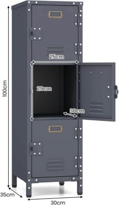 Casier en Métal à 3 Portes Verrouillables Armoire de Rangement 3 Etagères Verticale Empilable Casier Vestiaire College