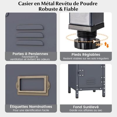 Casier en Métal à 3 Portes Verrouillables Armoire de Rangement 3 Etagères Verticale Empilable Casier Vestiaire College