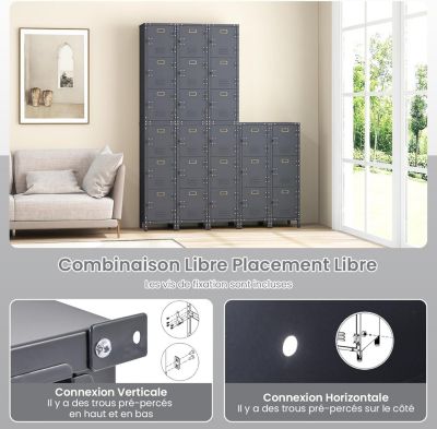Casier en Métal à 3 Portes Verrouillables Armoire de Rangement 3 Etagères Verticale Empilable Casier Vestiaire College