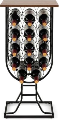 Casier à Vin 14 Bouteilles avec Roues Organisateur de Rangement de Vin Mobile avec Cadre Métallique Plateau en Bois Noir