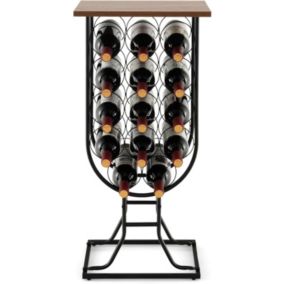 Casier à Vin 14 Bouteilles avec Roues Organisateur de Rangement de Vin Mobile avec Cadre Métallique Plateau en Bois Noir