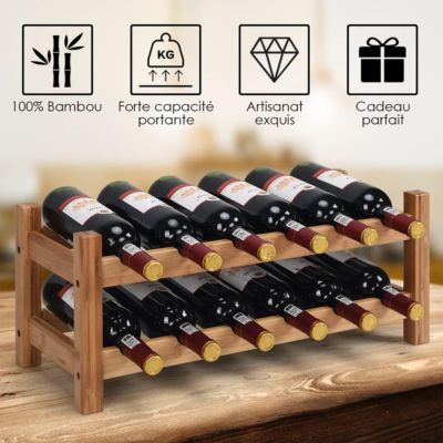STELLSTAR Porte-Bouteilles Pour 24 Bouteilles De Vin, étagères En Bambou à 6 Niveaux Avec Dessus De Table, Porte-Bouteilles Sur Pied Avec étagères Non Bancales, Noyer