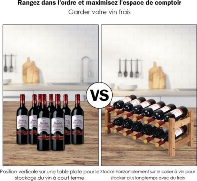 Casier à Vin En Bambou - Rangement 12 Bouteilles - 3 Niveaux - Design Naturel Pour Cave Ou Cuisine - 8