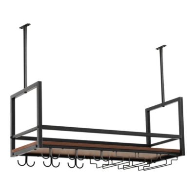 Casier à vin suspendu Borejle métal 80 x 30 x 65 cm noir effet noyer en.casa