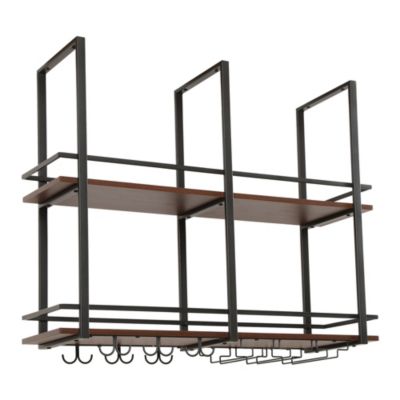 Casier à vin suspendu Hubro métal 100 x 30 x 85 cm noir effet noyer en.casa