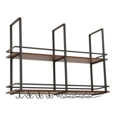 Casier à vin suspendu Hubro métal 120 x 30 x 85 cm noir effet noyer en.casa