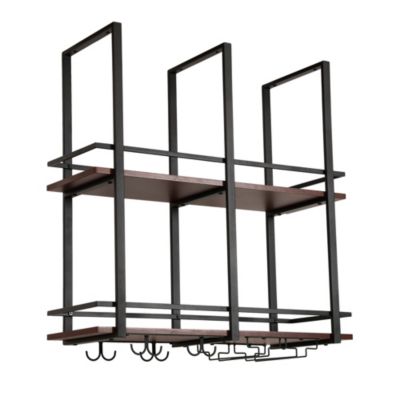 Casier à vin suspendu Hubro métal 80 x 30 x 85 cm noir effet noyer en.casa