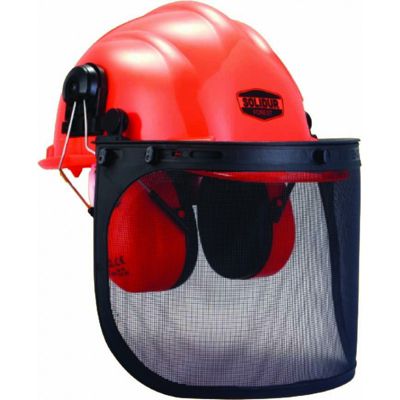 Casque complet forestier SOLIDUR CA01 - casque HDPE, visière grillagée, anti-bruit et protège-nuque
