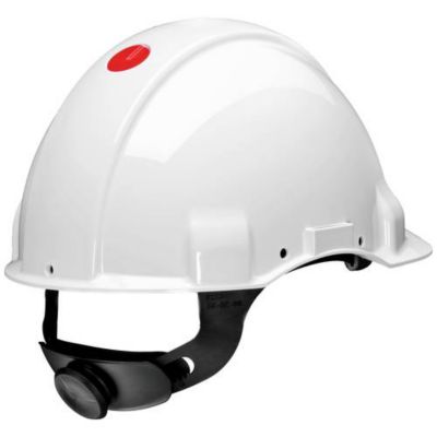 Casque de protection blanc 3M G31MUWIS, isolation 1000 VAC, fermeture cliquet, ruban cuir, Uvicator
