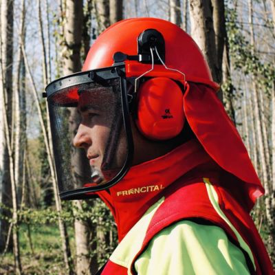 Casque forestier complet homme orange - Protection intégrale avec visière et anti-bruit