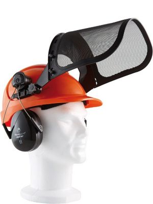 Casque forestier complet orange SINGER HGCF01 - kit casque ABS, visière grillagée et coquilles anti-bruit