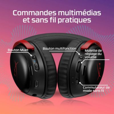 Casque gamer sans fil HyperX Cloud III S blanc 2.4 GHz Bluetooth 5.3 ...
