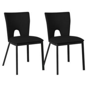 CATALIA - Lot de 2 Chaises Noires Métal et Simili