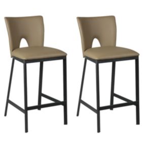 CATALIA - Lot de 2 Tabourets Métal Noir et Simili Taupe