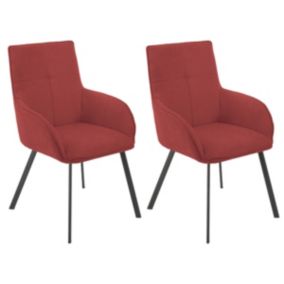 CATILA - Lot de 2 Fauteuils Rouges Piètement Gris Mat