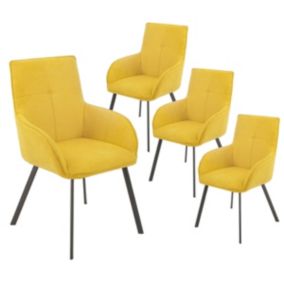 CATILA - Lot de 4 Fauteuils Jaunes Piètement Gris Mat