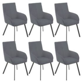 CATILA - Lot de 6 Fauteuils Gris Piètement Gris Mat