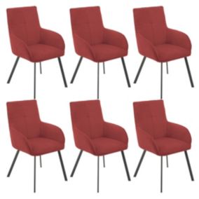 CATILA - Lot de 6 Fauteuils Rouges Piètement Gris Mat