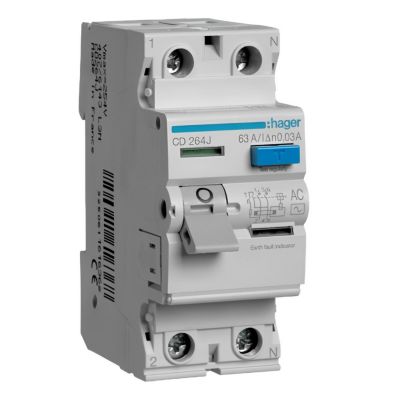 Cd264j Hager Interrupteur Différentiel 63a 30ma Bipolaire Type Ac - Bornes Alignées