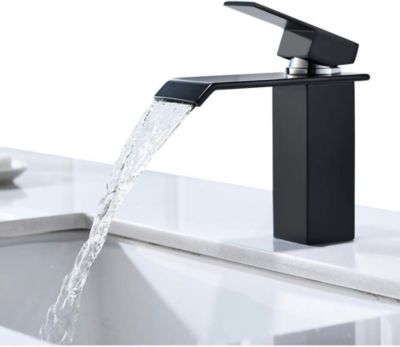 CECIPA Noir Mitigeur de Lavabo Cascade Robinet Salle de Bain en Laiton Solide Robinet Lavabo à Poser sur Table Design Moderne