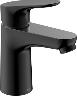 CECIPA Robinet de salle de bain noir avec bec de 85 mm de hauteur avec raccord eau chaude