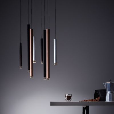 CEMBALO Suspension 8L aluminium/noir/marron/café, métal/acrylique LED intégrée  32W - variateur 3 niveaux - ampoule incluse