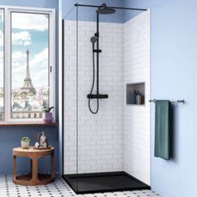 Ceramia Alda Receveur de douche 90x90cm + Siphon Eslim90. Pierre de synthèse, noir mat (ALD15-9090N-S)