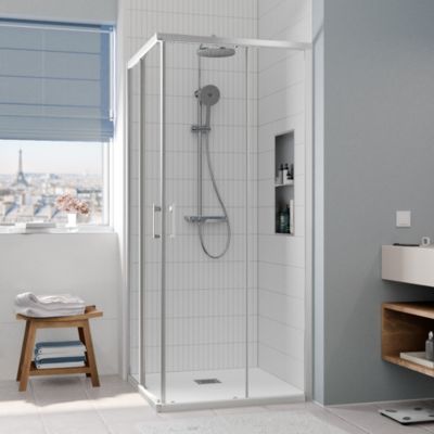 Ceramia CASCADA Porte de douche 90x90x195cm coulissante anticalcaire avec profilés chrome brillant (CERAHC9090C)