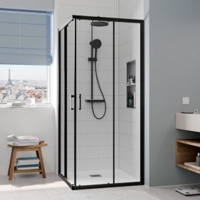 Ceramia CASCADA Porte de douche 90x90x195cm coulissante anticalcaire avec profilés Noir mat (CERAHC9090B)