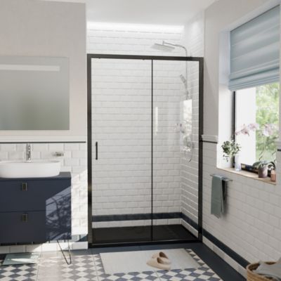 Ceramia PURA Porte de douche 100x195cm coulissante anticalcaire avec profilés Noir mat (CERAHP100B)