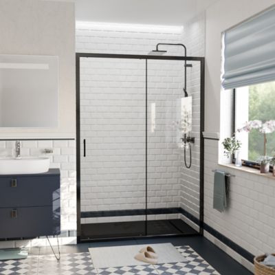 Ceramia PURA Porte de douche 140x195cm coulissante anticalcaire avec profilés Noir mat (CERAHP140B)