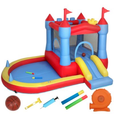 Château gonflable 4 en 1 piscine toboggan trampoline panier de basket