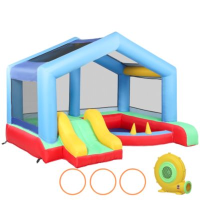 Château gonflable 4 en 1 trampoline, toboggan, piscine, jeu d'adresse