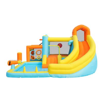 Château Gonflable Géant 11-en-1 : Aire de Jeux avec Grand Trampoline, Toboggan, Double Piscine, Mur
