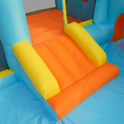 Château gonflable enfant 4 en 1 - toboggan, trampoline, panier basket-ball, piscine - nombreux accesoires
