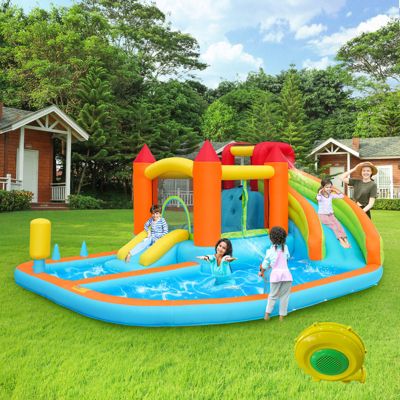 Château Gonflable - Aire de Jeux Gonflables avec Toboggan, Piscine et Jeux d'Eau, Tissu Oxford, Multicolore