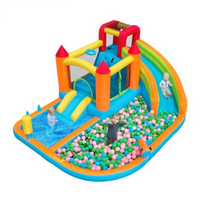Château Gonflable - Aire de Jeux Gonflables avec Toboggan, Piscine et Jeux d'Eau, Tissu Oxford, Multicolore