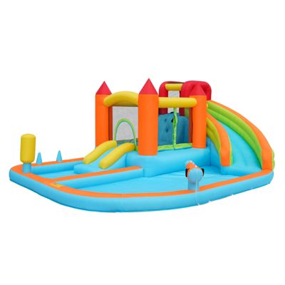 Château Gonflable - Aire de Jeux Gonflables avec Toboggan, Piscine et Jeux d'Eau, Tissu Oxford, Multicolore
