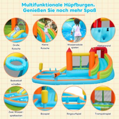Château Gonflable - Aire de Jeux Gonflables avec Toboggan, Piscine et Jeux d'Eau, Tissu Oxford, Multicolore