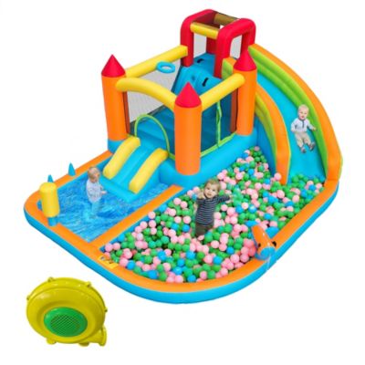 Château Gonflable - Aire de Jeux Gonflables avec Toboggan, Piscine et Jeux d'Eau, Tissu Oxford, Multicolore