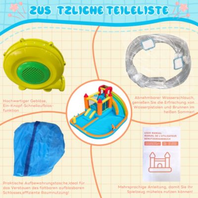 Château Gonflable - Aire de Jeux Gonflables avec Toboggan, Piscine et Jeux d'Eau, Tissu Oxford, Multicolore