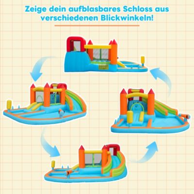 Château Gonflable - Aire de Jeux Gonflables avec Toboggan, Piscine et Jeux d'Eau, Tissu Oxford, Multicolore