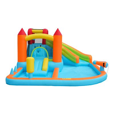 Château Gonflable - Aire de Jeux Gonflables avec Toboggan, Piscine et Jeux d'Eau, Tissu Oxford, Multicolore