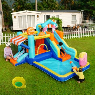 Château Gonflable - Aire de Jeux Gonflables Enfants avec Toboggan, Fontaine et Jeux d'Eau, Souffleur 450W, Oxford, Multicolore