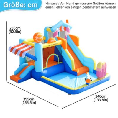 Château Gonflable - Aire de Jeux Gonflables Enfants avec Toboggan, Fontaine et Jeux d'Eau, Souffleur 450W, Oxford, Multicolore